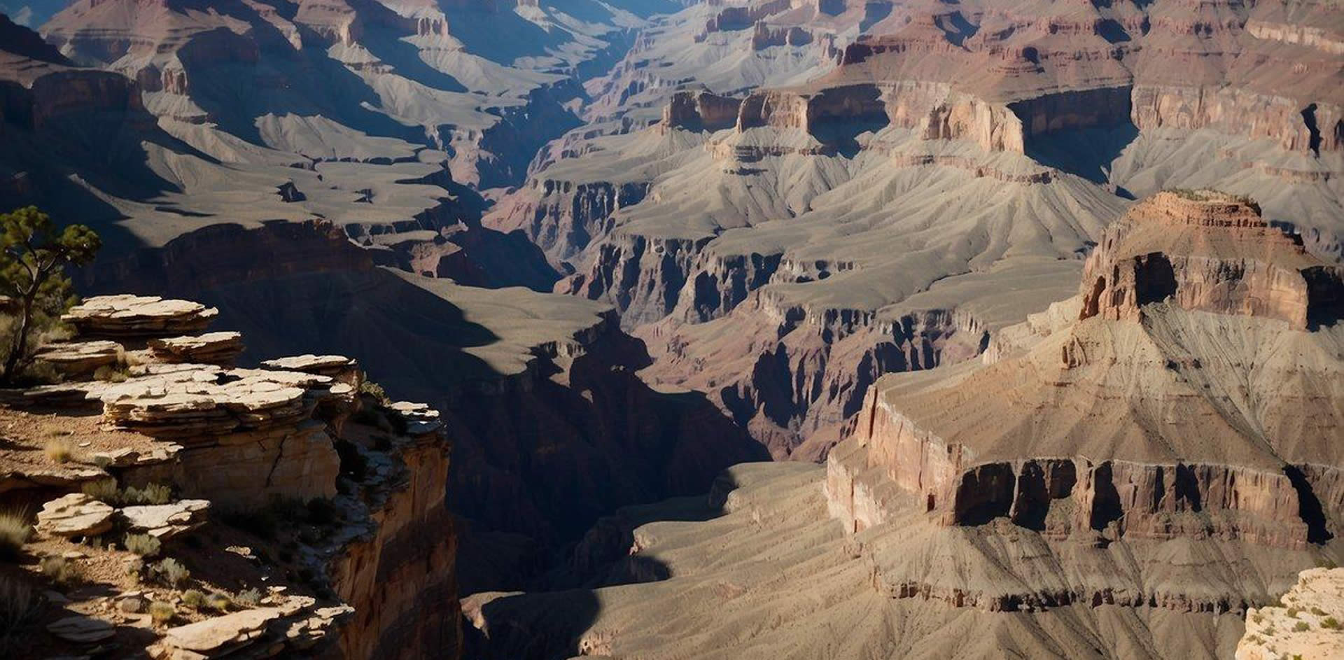 The Grand Canyon South Rim: A vast expanse of colorful rock formations, with the Colorado River winding through the canyon floor. Majestic cliffs and panoramic views stretch as far as the eye can see