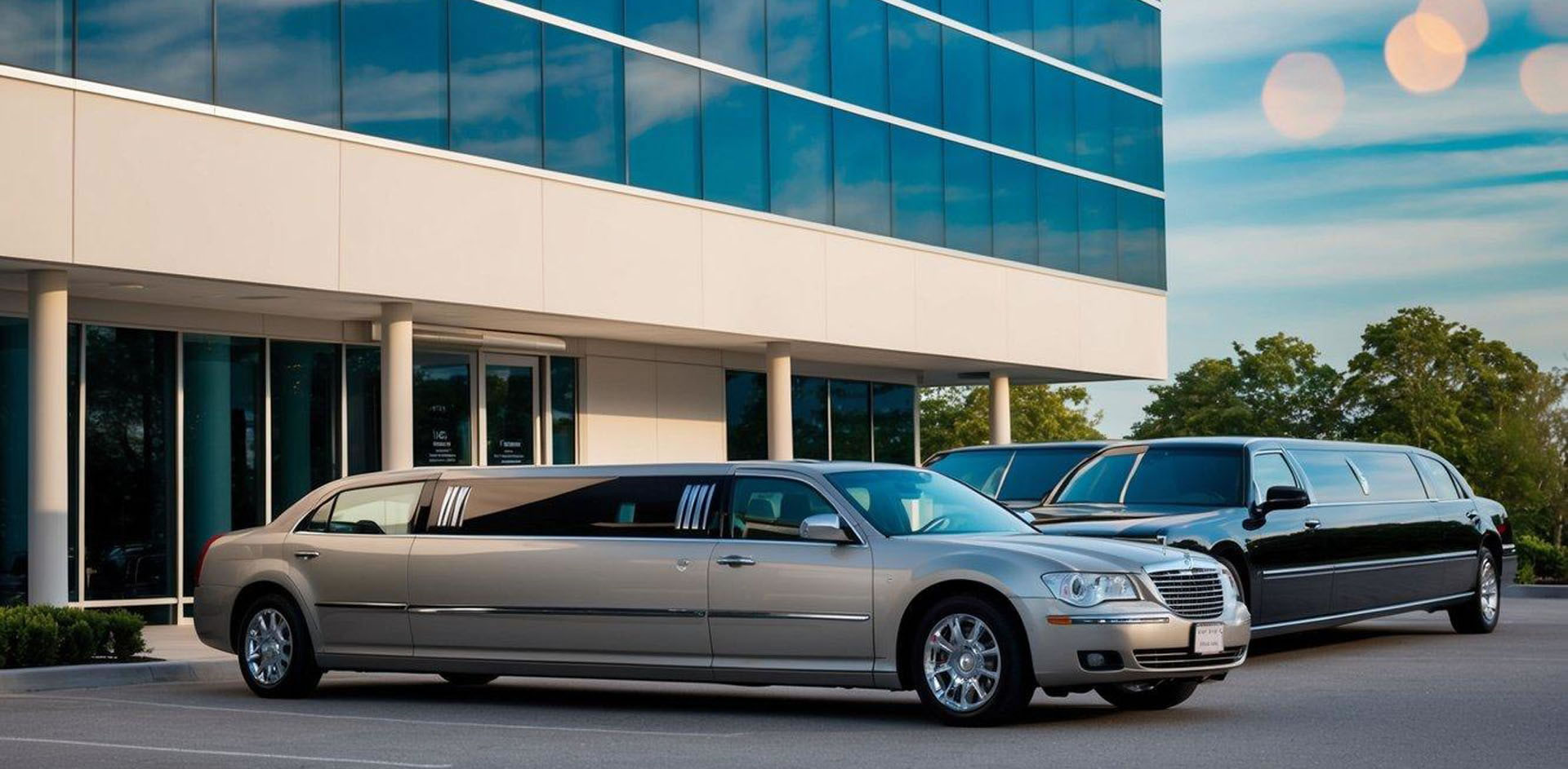 sleek, luxurious limousine parked next to a stretched-out version, showcasing the difference in length and style between the two vehicles