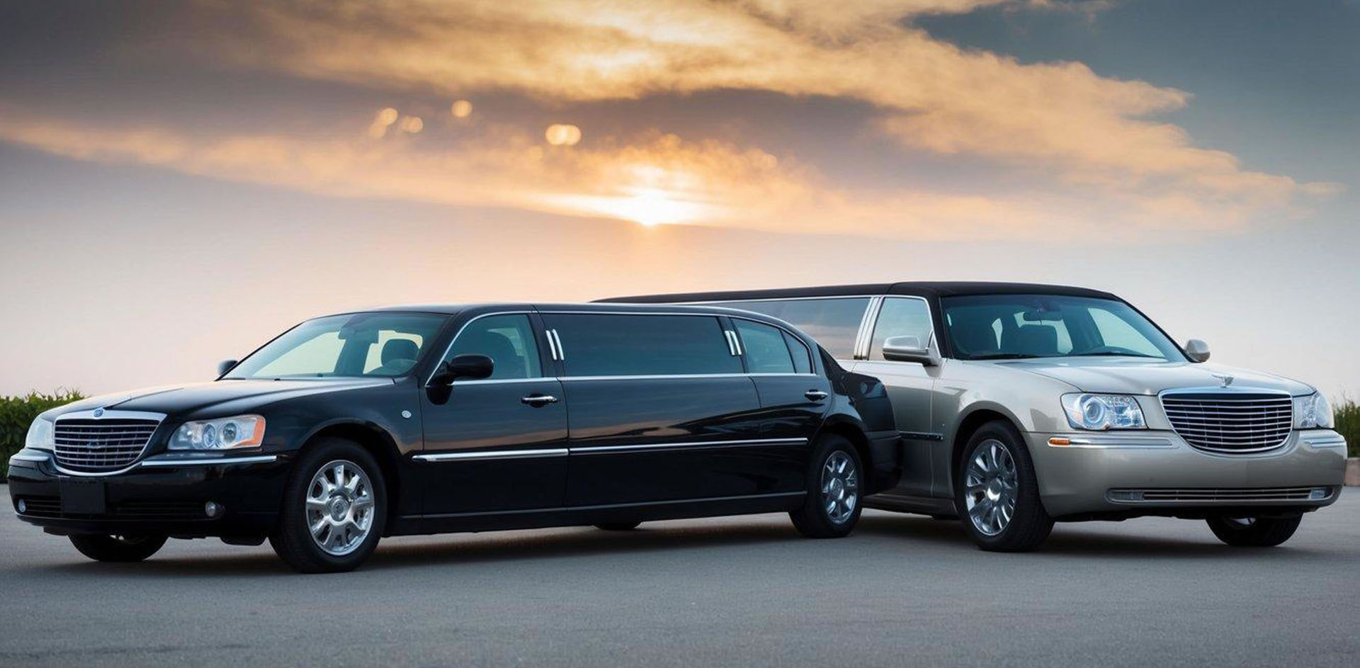 A stretch limo with luxurious amenities and spacious interior next to a standard limousine with limited space and basic features